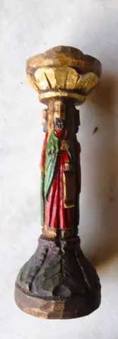 Raro Castiçal esculpido Madeira policromada sustentado imagens de Cristo *Descrição - Foto 4