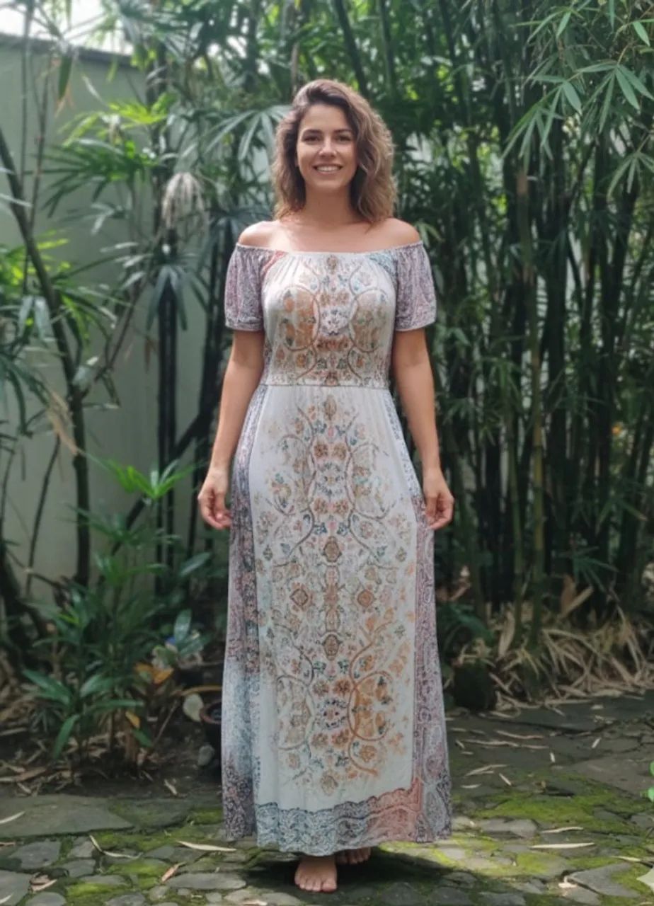 absoluto vestido longo viscose ombro a ombro
