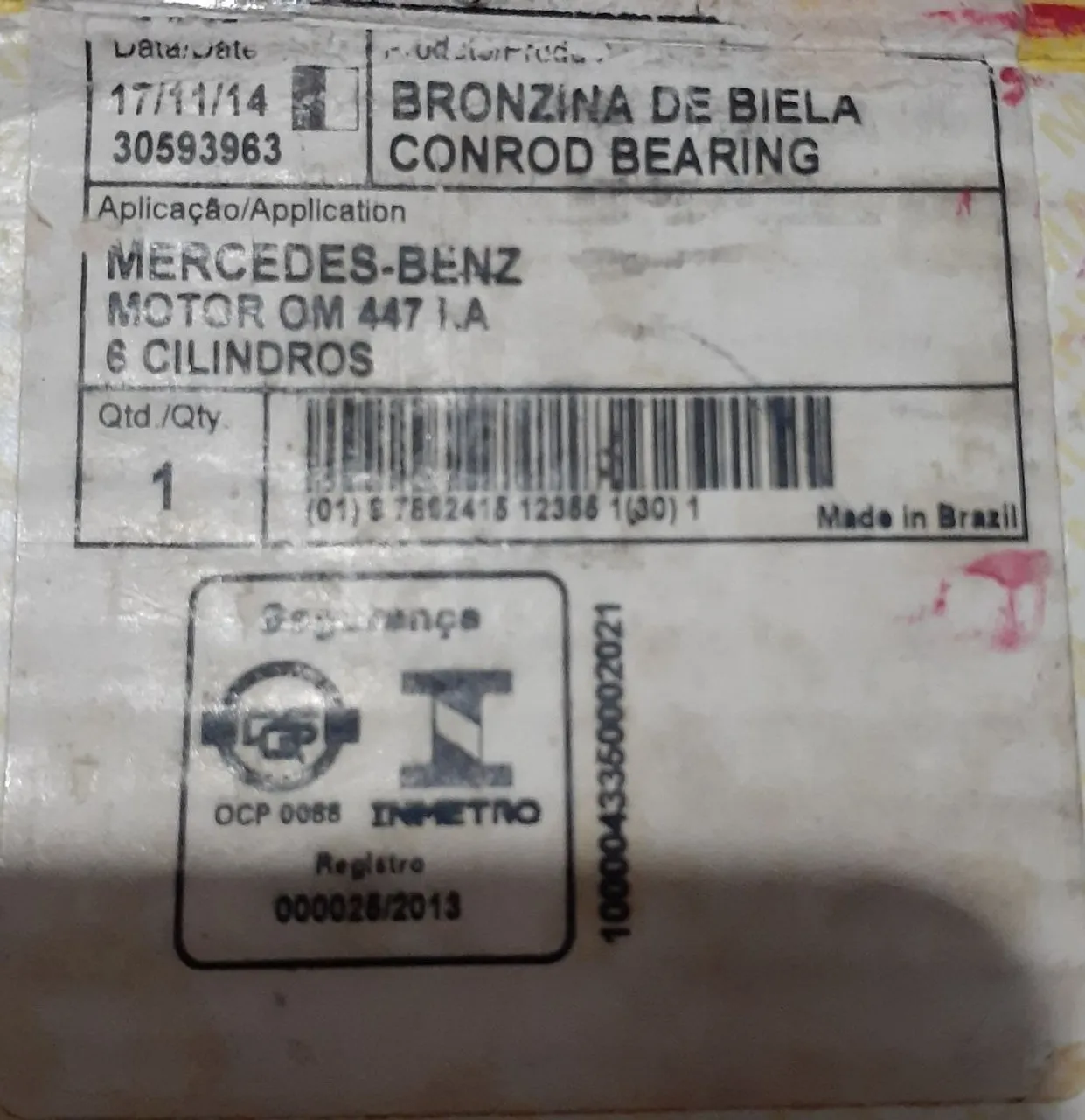 Bronzina de Biela para Ônibus Mercedes-Benz OM 447 1.A