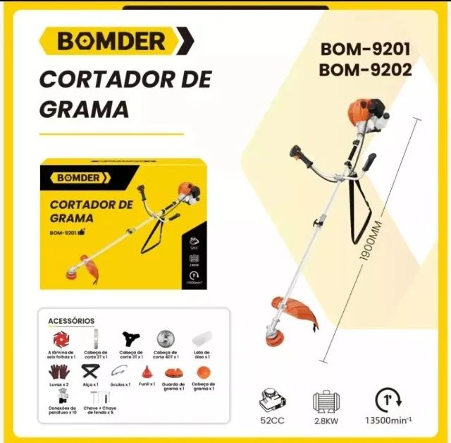 cortador roçadeira de grama bom-9201 52cc 2.8kw 1350min bomder - Foto 3