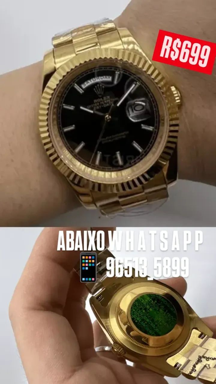 Relógio ROLEX AUTOMÁTICO DAY DATE Presidente Mostrador Preto