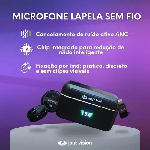 Microfone Lapela Sem Fio Duplo Para iPhone E Android Anc - profissional - Foto 3