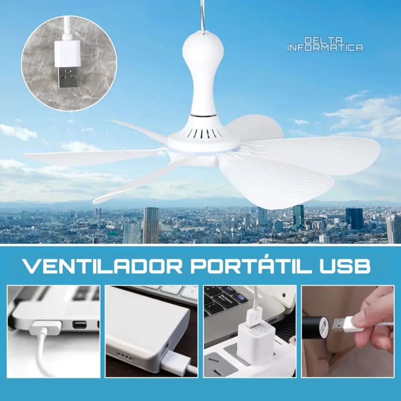 Ventilador de Teto Portátil USB