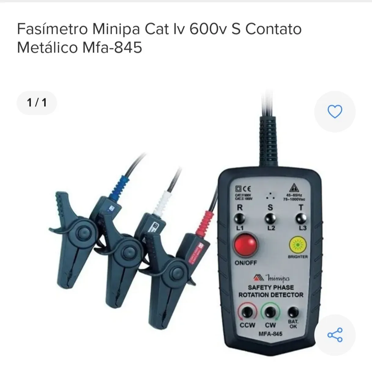 Fasímetro Minipa Cat Iv 600v S Contato Metálico Mfa-845