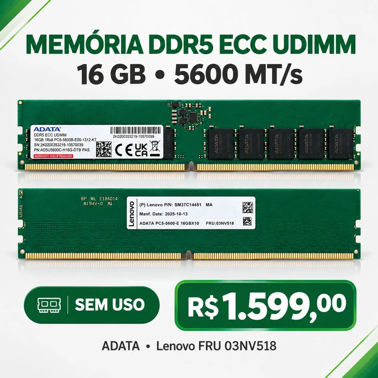 RARIDADE !! Memória ECC UDIMM 