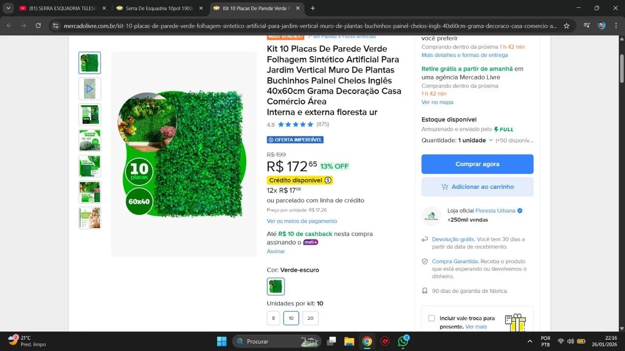 Kit 12 placas de parede verde artificial muro de plantas buchinho 40x60cm - Foto 6