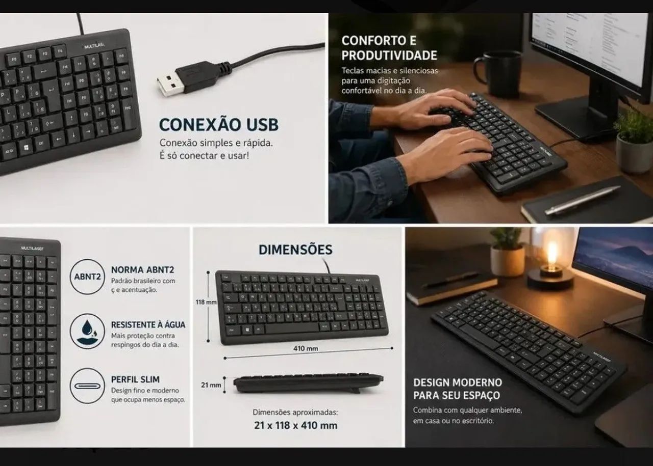 Teclado Basico Slim Preto Usb Multilaser Tc193 - Foto 5