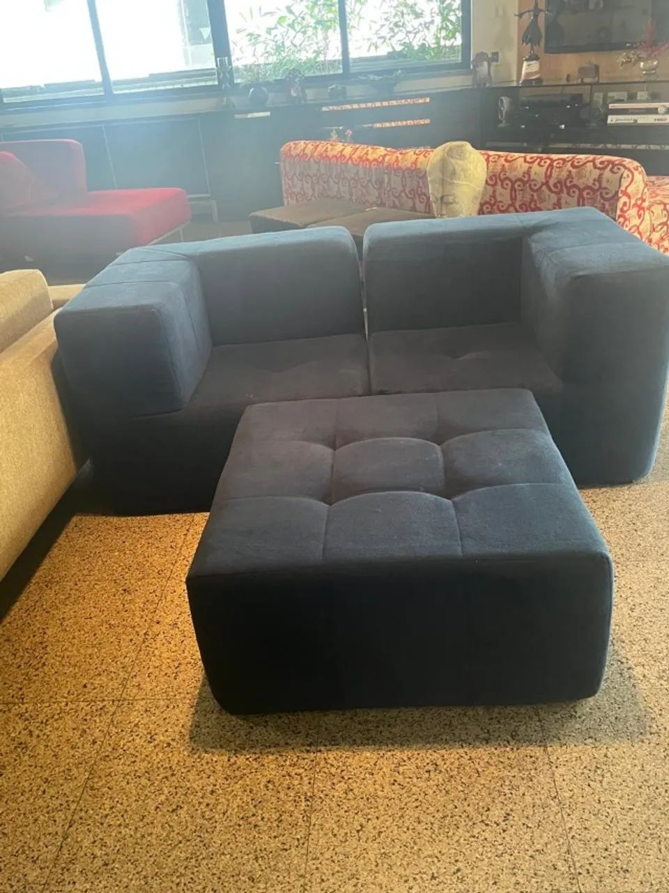 Sofá na Caixa modular 2 lugares em Boucle - 2 Cantos com Apoio de pé - AZUL - Foto 2