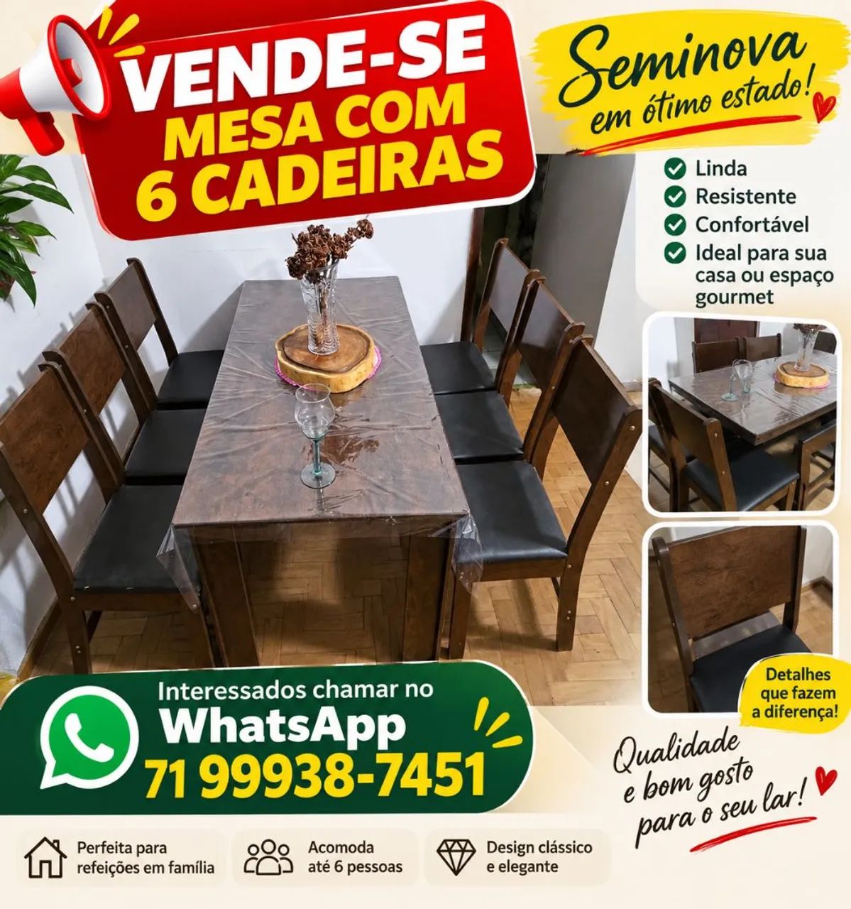 Mesa de jantar c/ 6 cadeiras