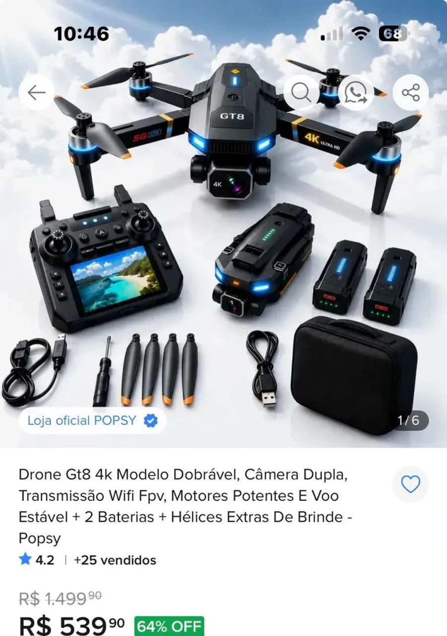 Drone GT8 profissional 4K GPS  - Foto 3