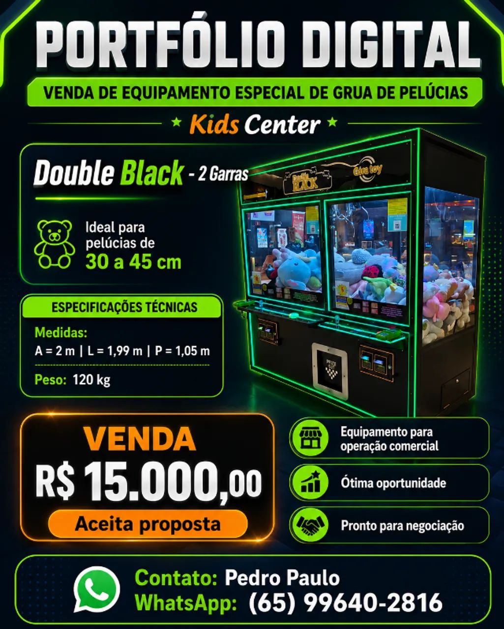 Grua de Pelúcias Double Black - Pelúcias de 30 a 45 cm
