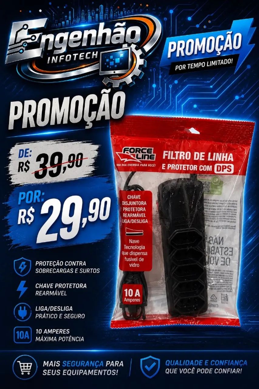 FILTRO DE LINHA 5 TOMADAS FORCE LINE - Foto 2