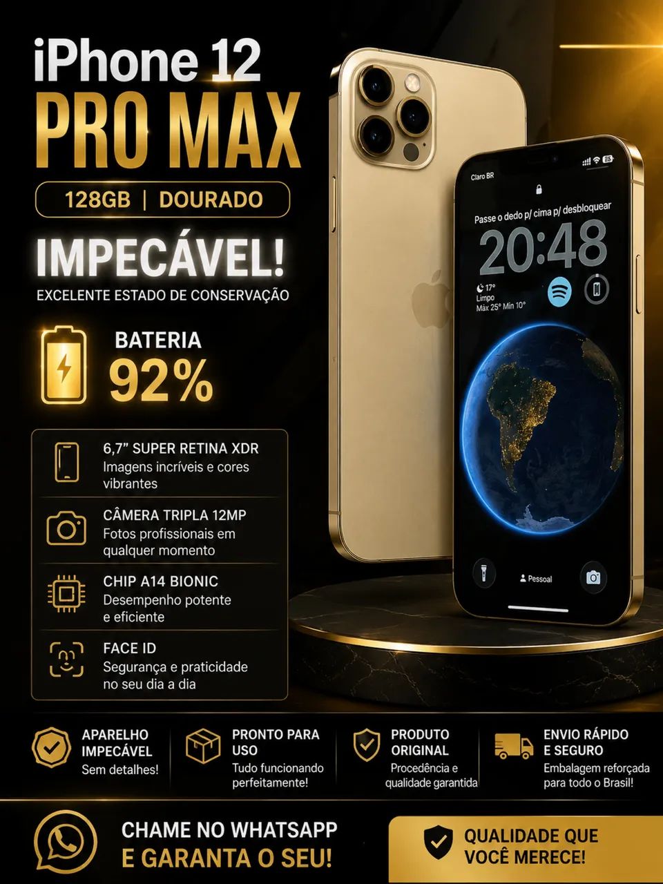iPhone 12 Pro Max 128 - 92% de bateria 