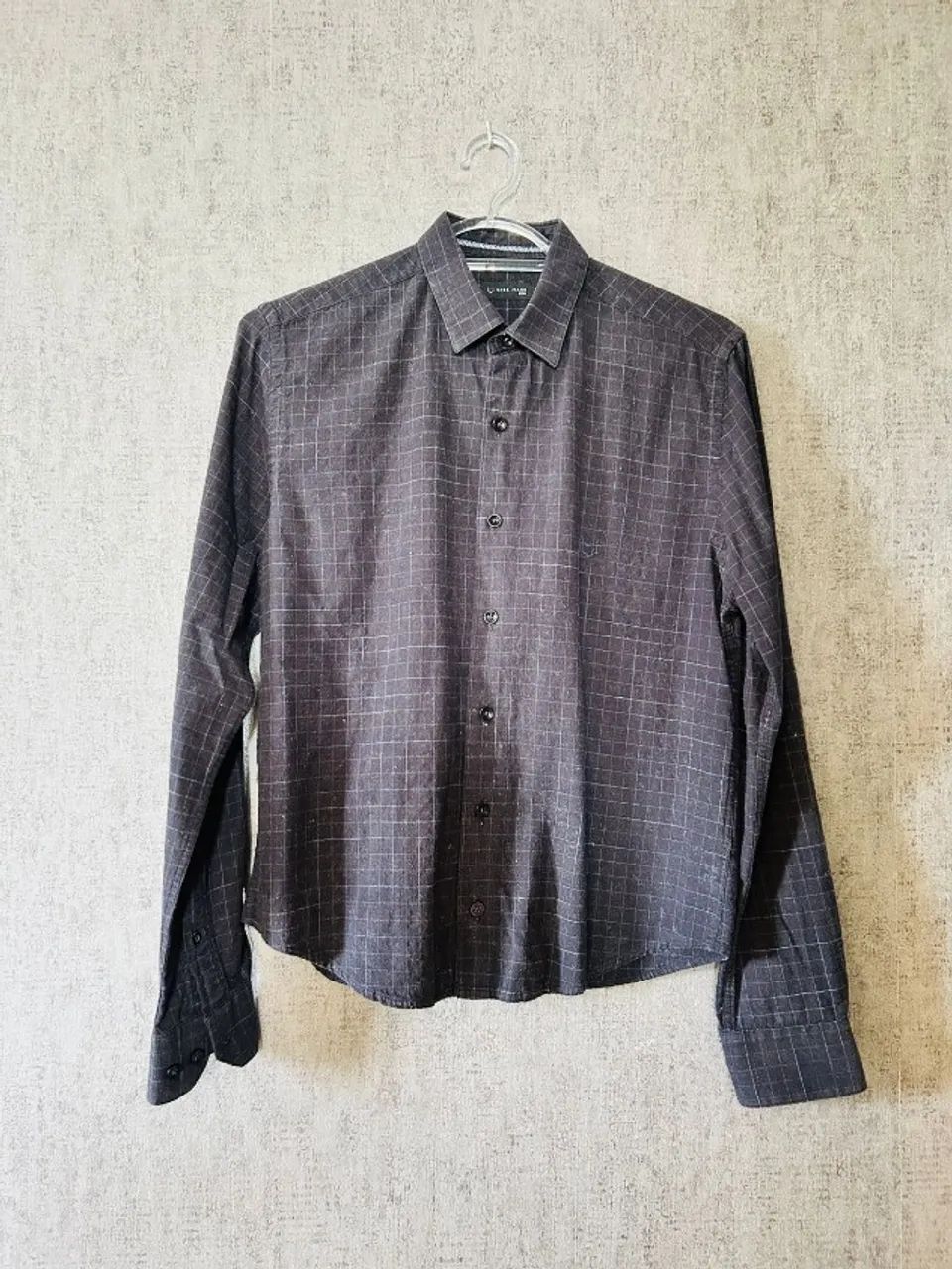 Camisa Social Quadriculada Cinza