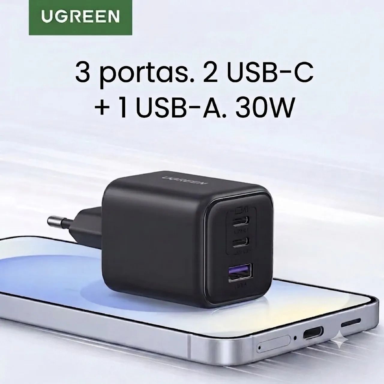 Fonte IPhone Da Ugreen 3 Entradas Carregador Turbo 30w IPad Android Samsung etc