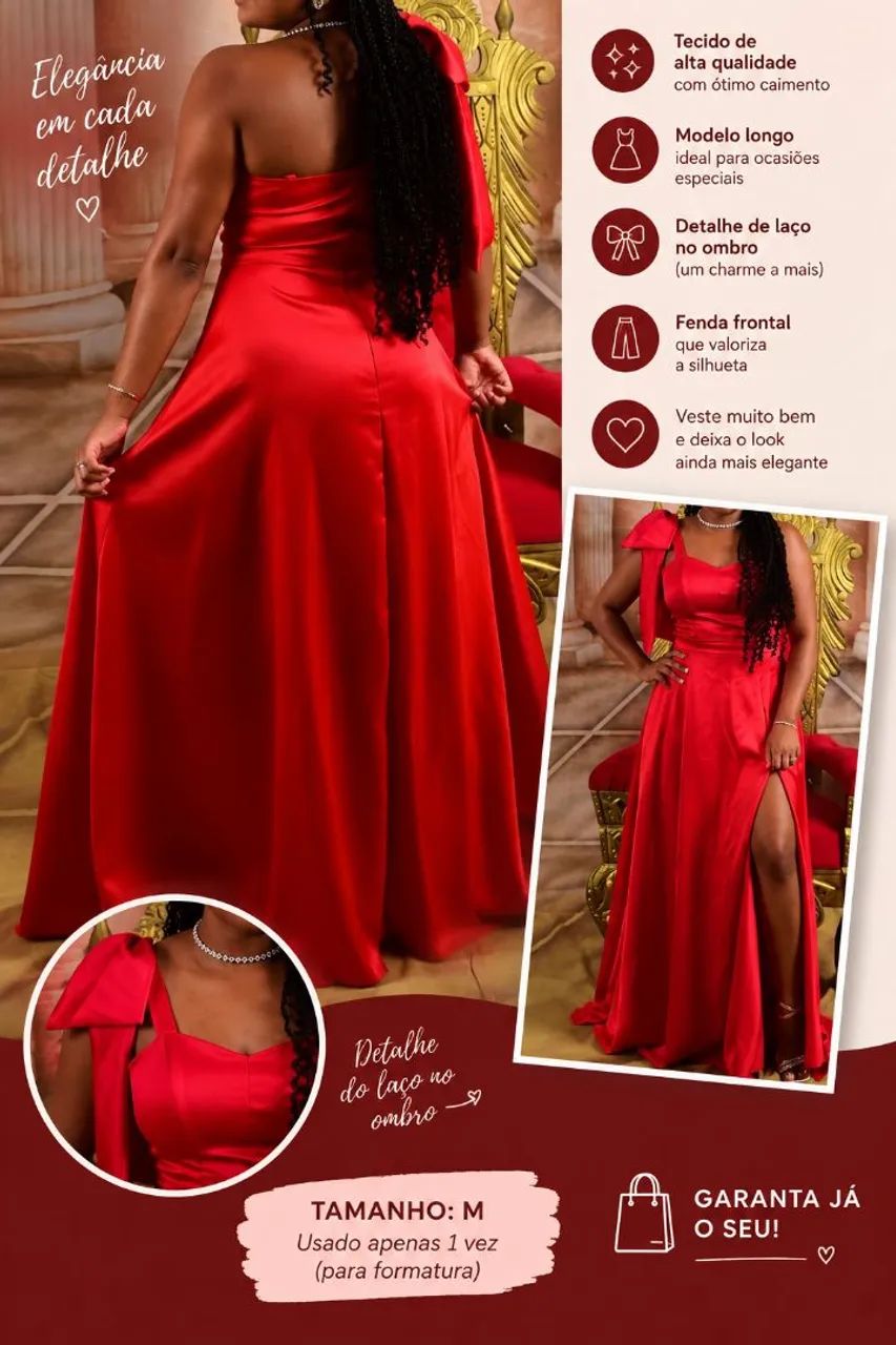 Vestido longo vermelho, super elegante e sofisticado ?