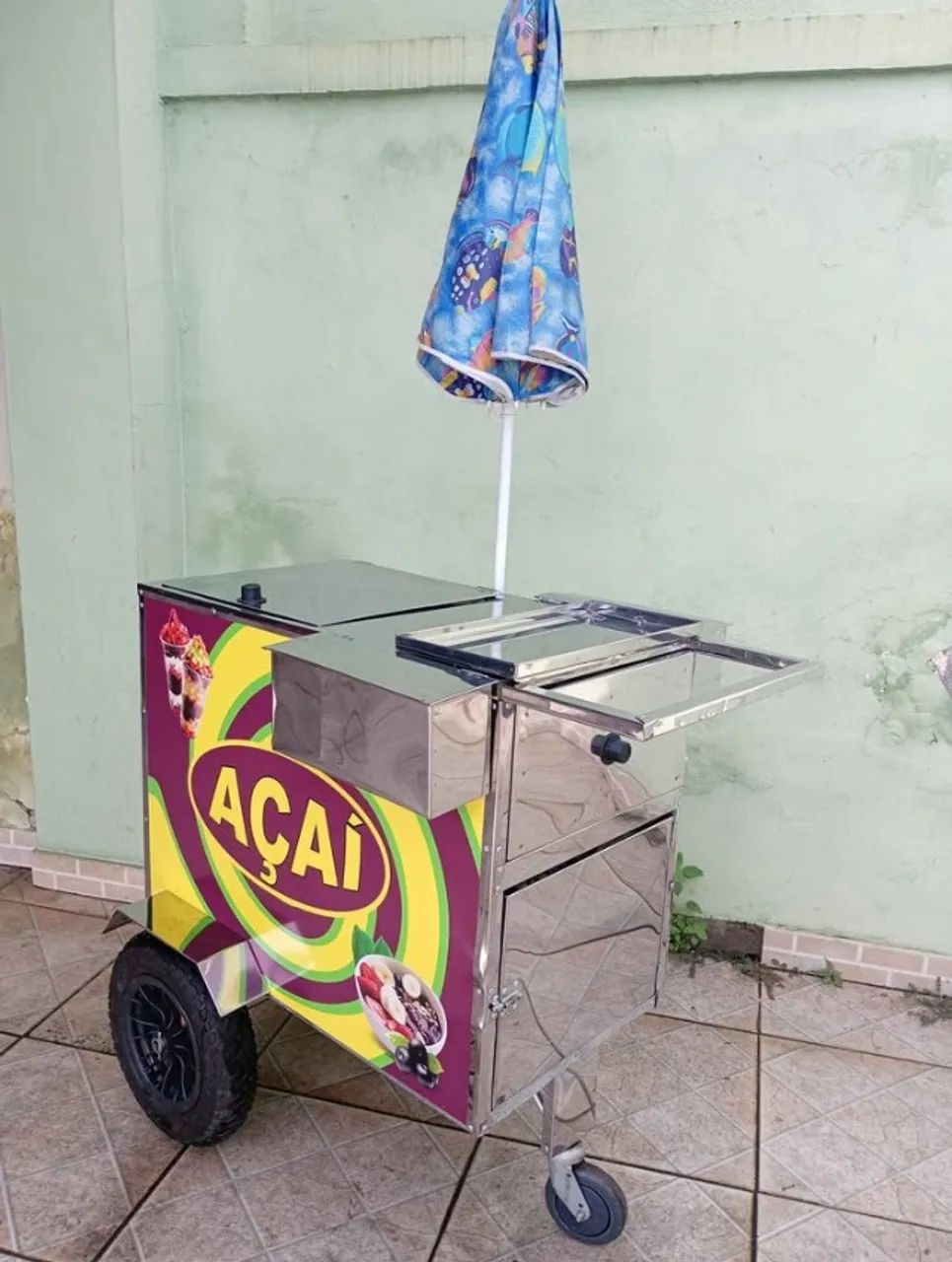Carrinho De Açaí Com Adesivo E Com Guarda Sol - Inox - R2 - Foto 2