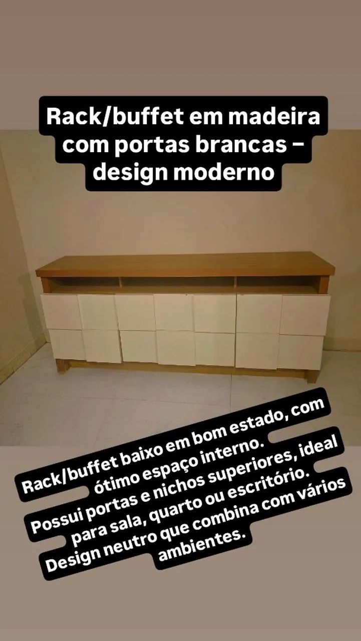 Rack / buffet grande para sala - branco e amadeirado - Foto 2
