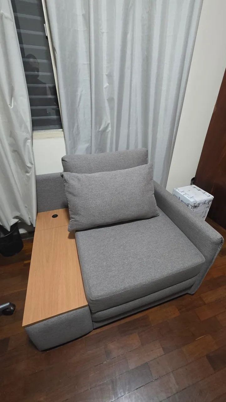 Poltrona Cama Baú & Usb | Tampo Lateral & Tecido Linho - Foto 2