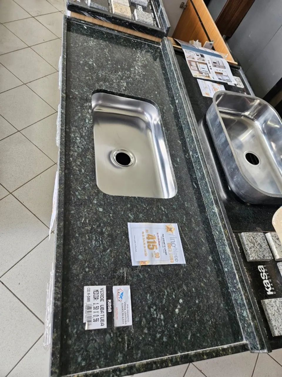 Pia Verde Ubatuba granito 1,50cm com cuba inox - Foto 3