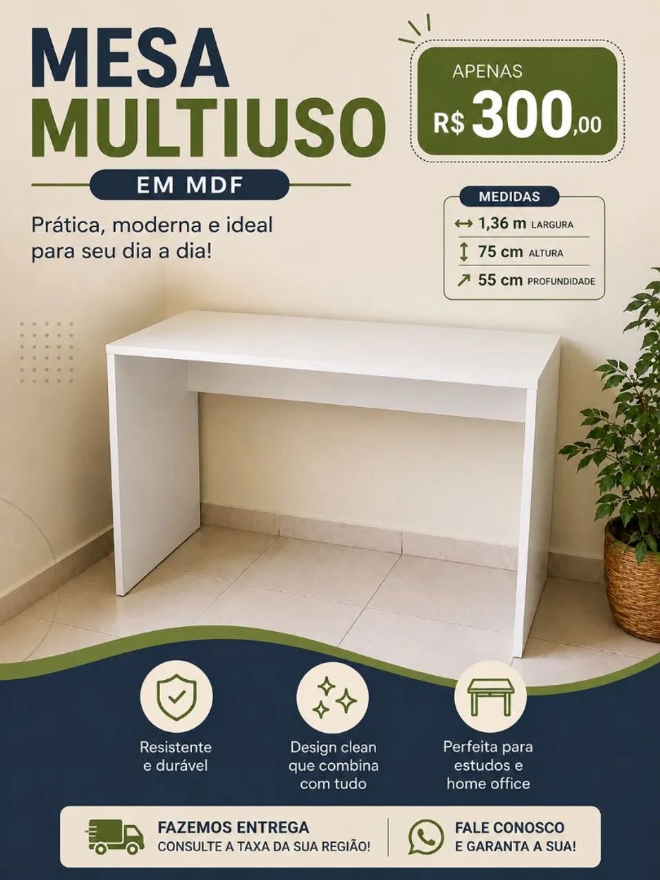 Mesa multiuso de Mdf.Fazemos entrega com taxa 