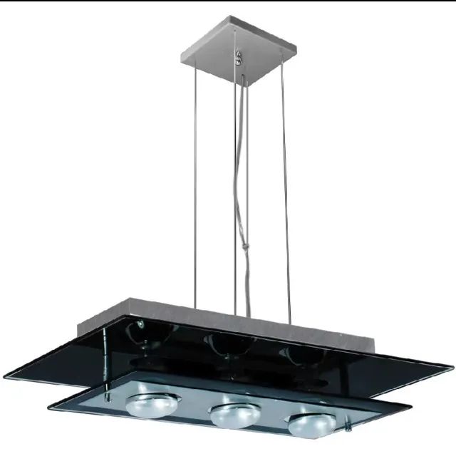 Lustre Sala Retangular Ou Quarto 3 Lampadas Preto 