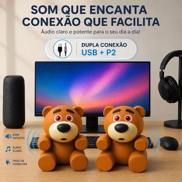 Caixa de Som PC Notebook Com 2 Ursinho KP848  - Foto 5