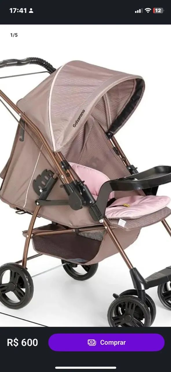 Carrinho de bebê galzerano  rosa 