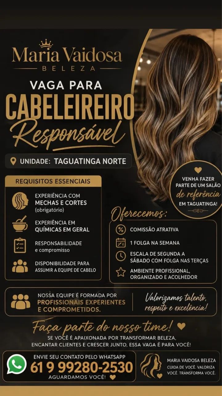 VAGA PARA CABELELEIRO SALÃO MARIA VAIDOSA