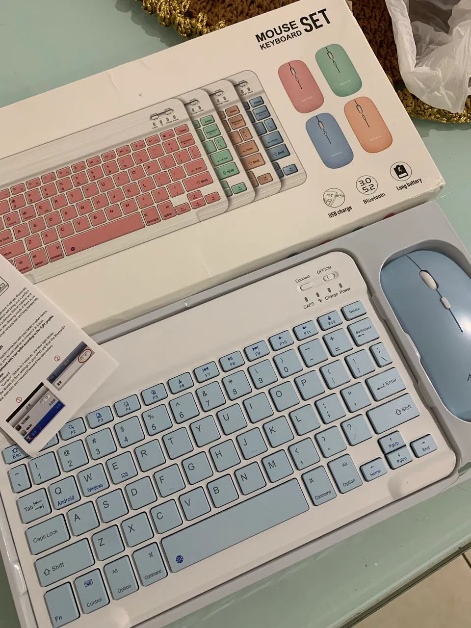 Kit Teclado e mouse Bluetooth Azul
