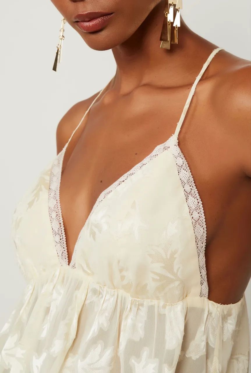 Top De Jacquard Peplum Bege - Animale  - Foto 2