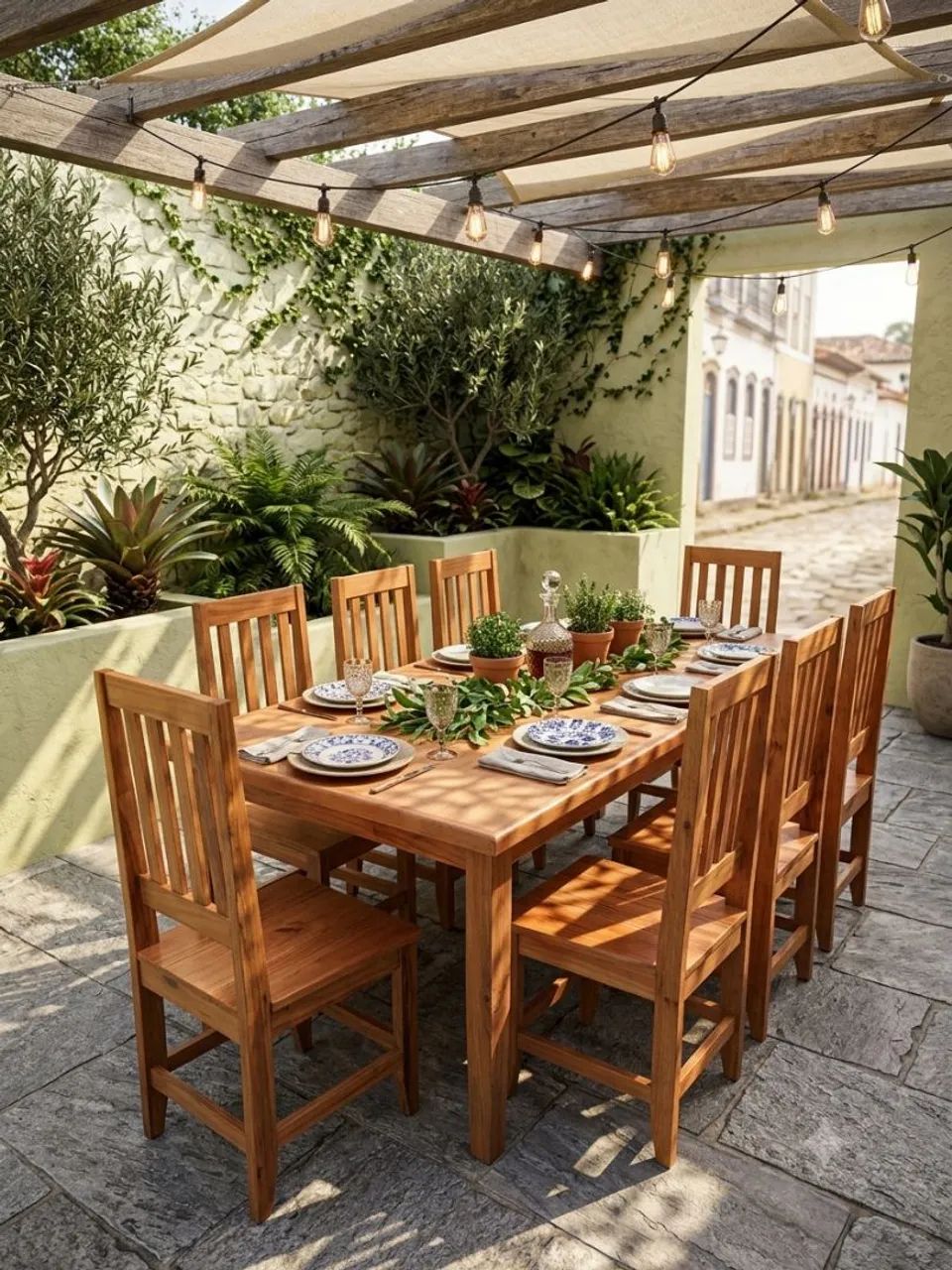 Mesa madeira com 8 cadeiras grande