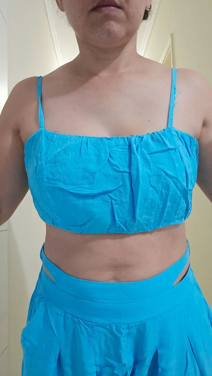 Conjunto azul cropped e calça viscose - Foto 2