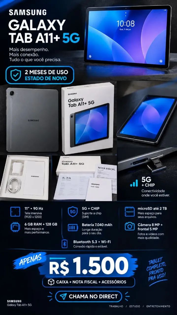 TABLET SAMSUNG A11+ 5G PREÇO PRA SAIR LOGO