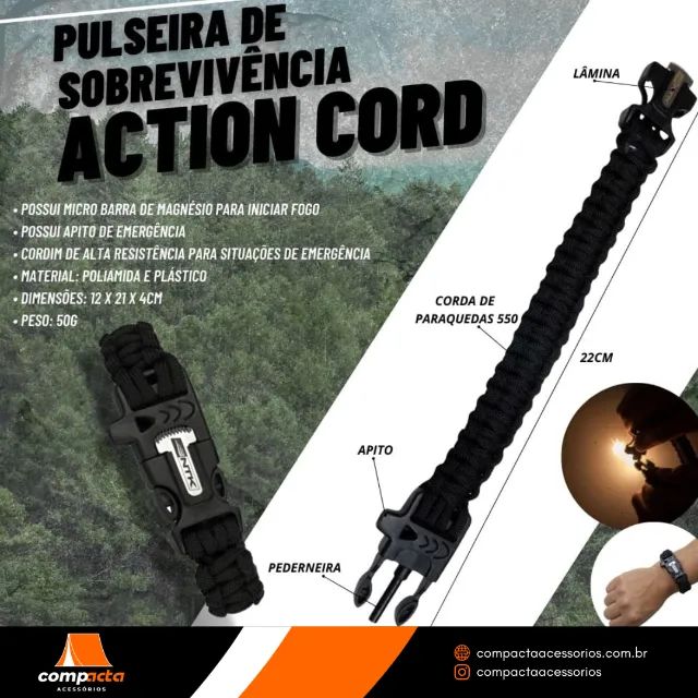 Bracelete Action Cord NTK Tático com iniciador de fogo e apito - Foto 6