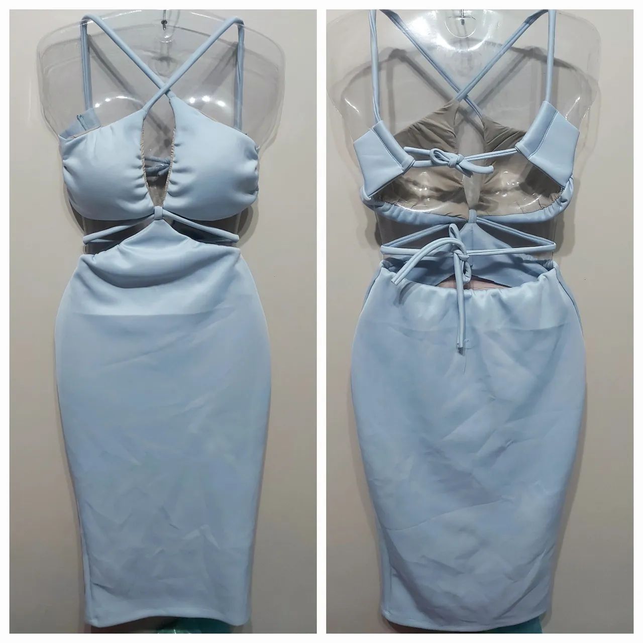 Vestido azul com recortes