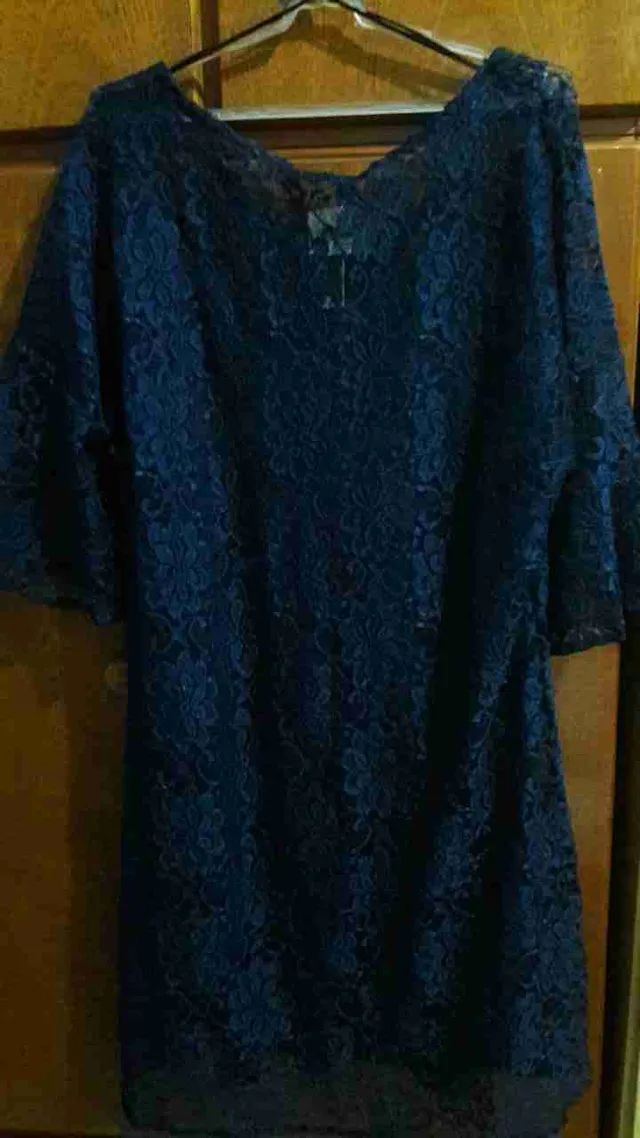 Vestido com renda azul marinho Viva - Foto 2