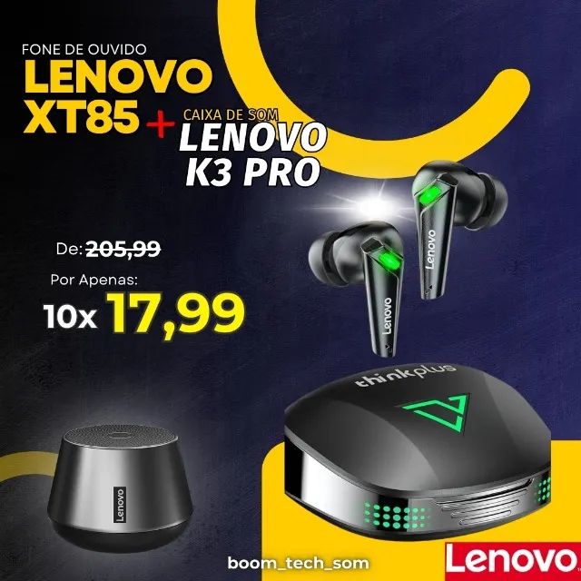 Kit Fone Bluetooth Lenovo XT85 + Som Portátil Lenovo K3 Pro | Garantia | Pronta Entrega