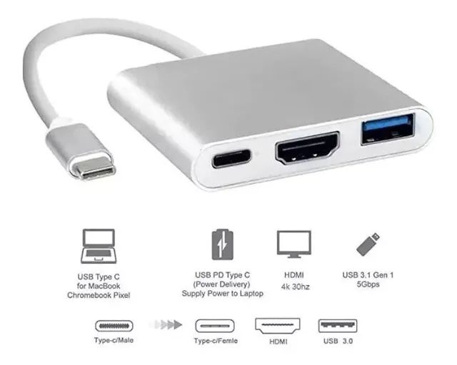 Adaptador Tipo-c Para Hdmi + Usb 3.0 + Usb C Resolução 4k - Foto 2