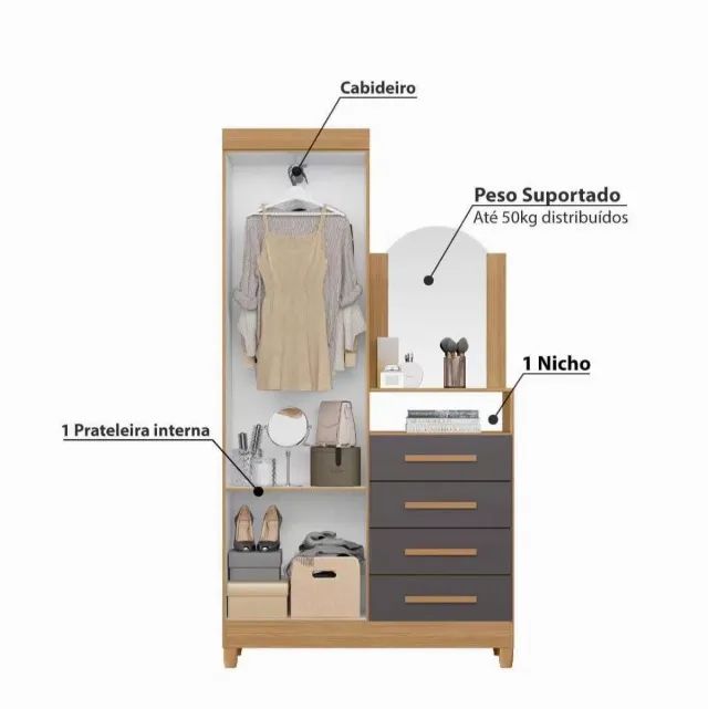 - Guarda Roupa/Comoda Capri Cor Nature / Titanium - Foto 3