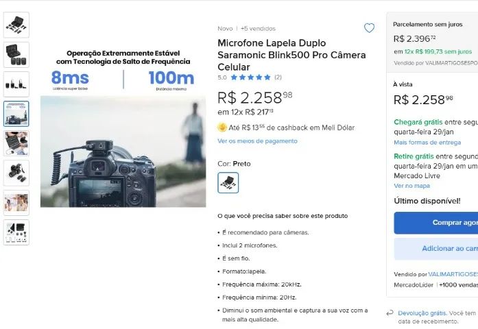 Sistema de microfone lapela profissional duplo SARAMONIC - Foto 2