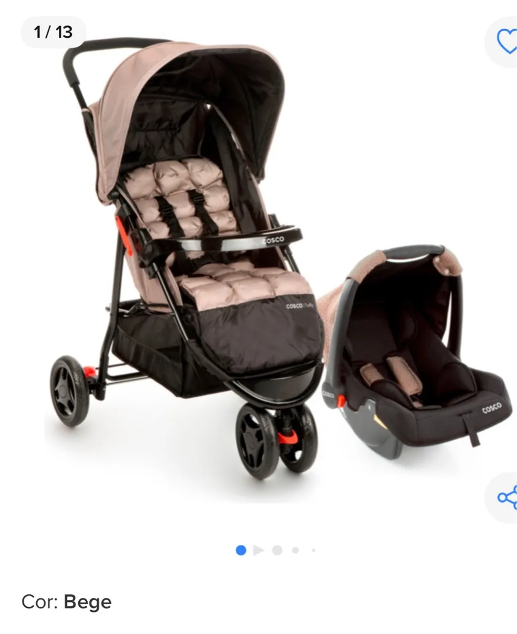 Carrinho de bebe com bebê conforto - cadeirinha e berço.