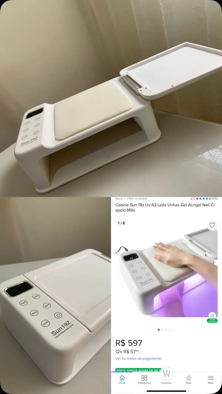 Cabine Sun 19z Uv 63 Leds Unhas Gel Acrigel Nail C/apoio Mão