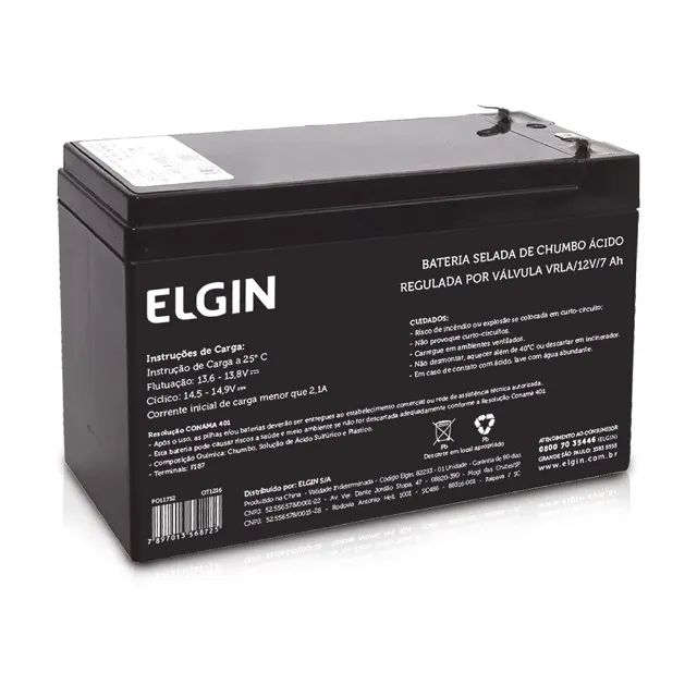 Bateria Selada Elgin, P/ Nobreak, VRLA, 12V 7Ah 