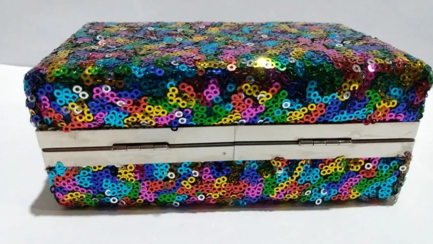 Bolsa de festa balada brilhosa com lantejoulas alça e clutch. - Foto 3