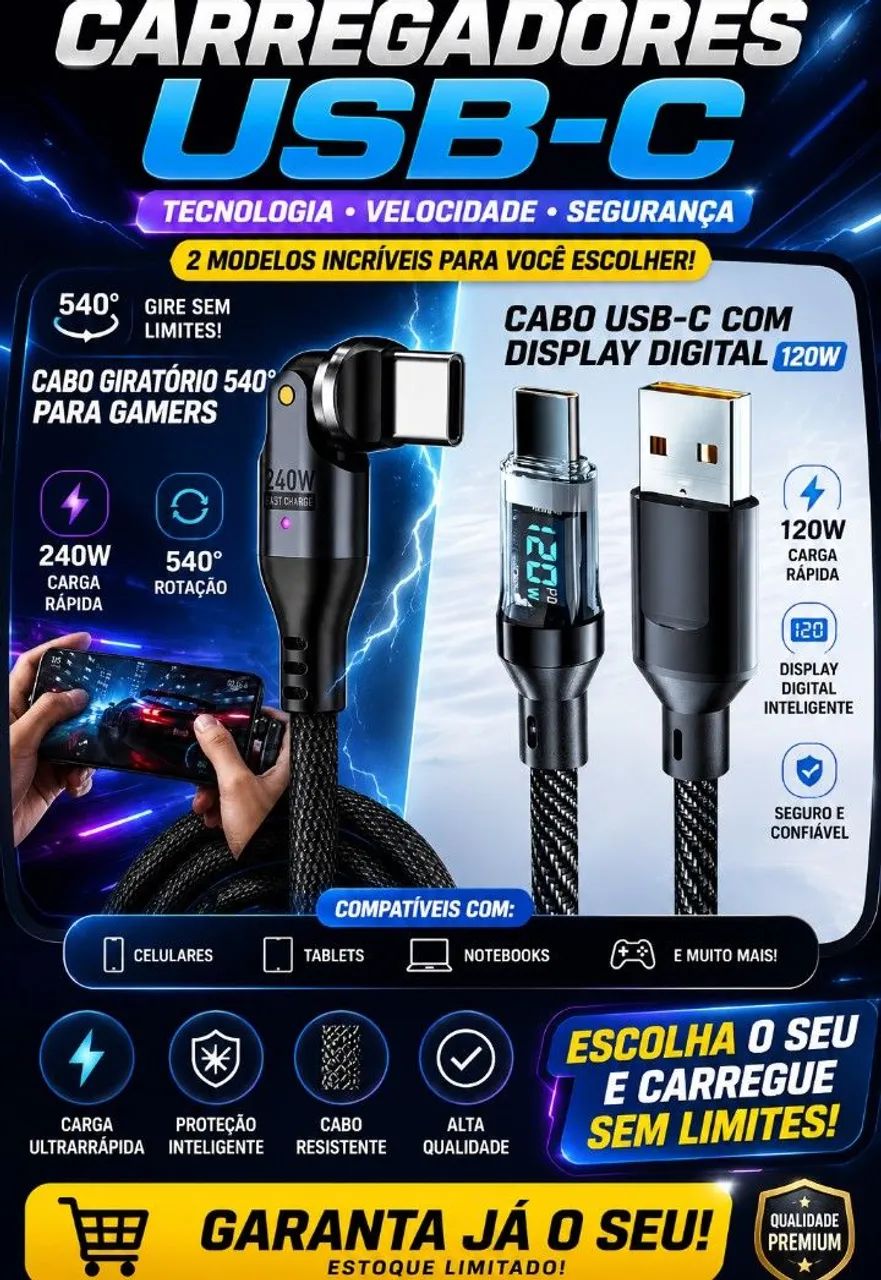 2 cabos para celular tipo C 1 flexível 24w e 1 led 100w - Foto 2