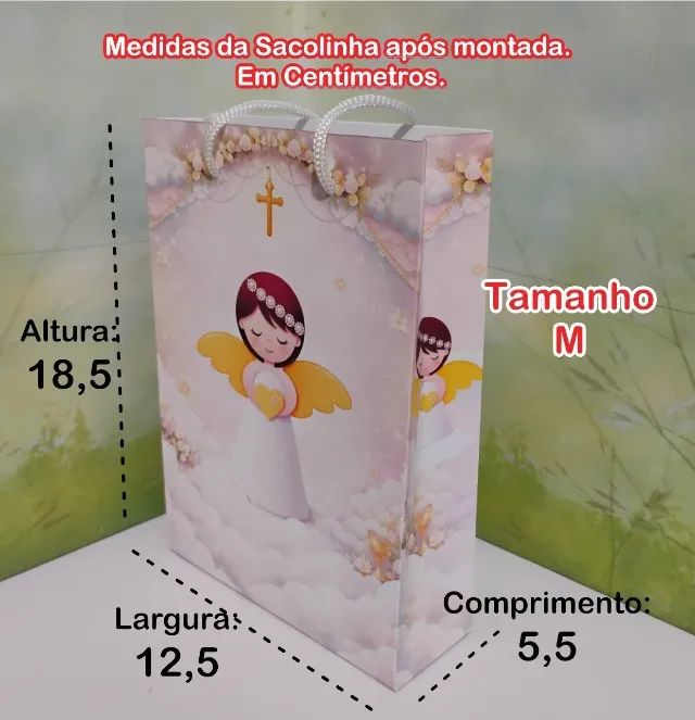 Kit 10 sacolinhas surpresa M Anjinha - batizado - Pegue e monte - envio imediato