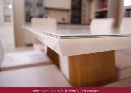 Mesa de Jantar Tampo de Vidro Off white e Madeira - Foto 5