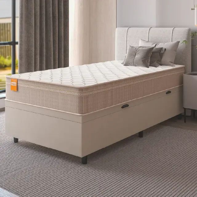 Cama Solteiro Box Completa com Colchão e Baú (Entrega Rápida)