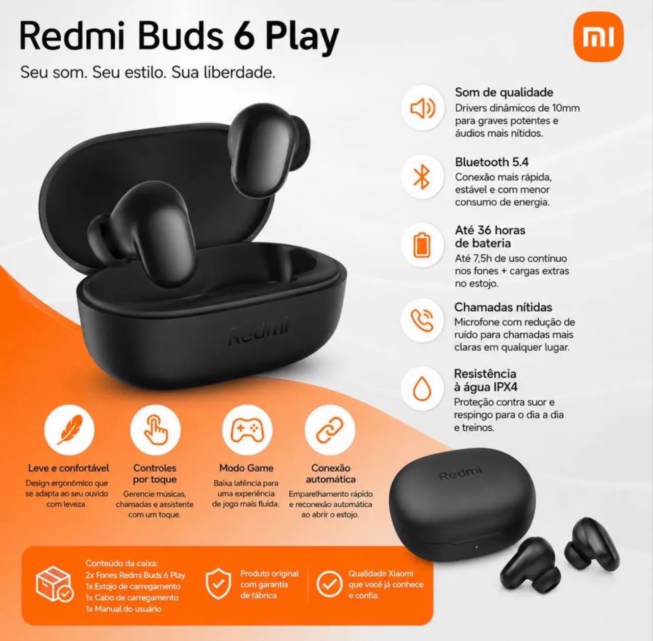 Fone Xiaomi 6 Play ( compatível com Android e IOs) Original